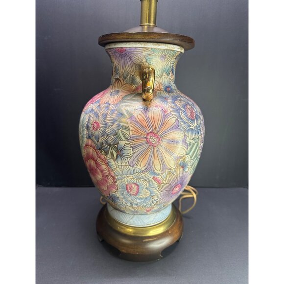 Vtg Frederick Copper Style Floral Table Lamp Urn Ginger Jar Style 28" Tall Works - Picture 3 of 11